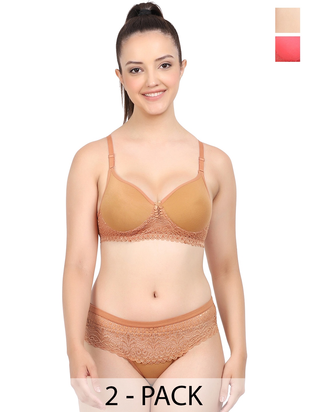 

AROUSY Pack Of 2 Cotton Brief Lingerie Set, Red