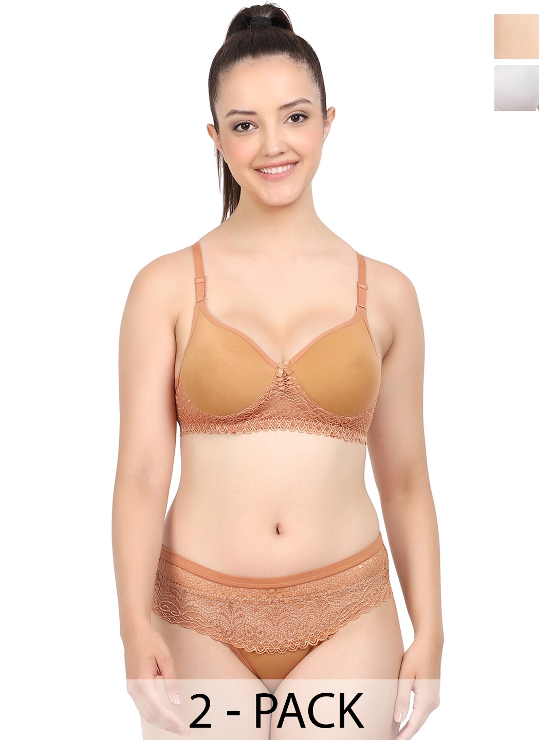 

AROUSY Pack Of 2 Lightly Padded Cotton Lingerie Set K_Catlin Set2, Yellow