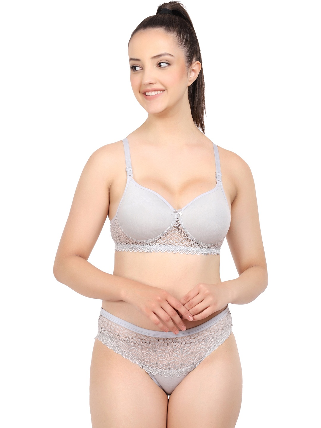 

AROUSY Breathable Cotton Lingerie Set K_Catlin Set1, Silver