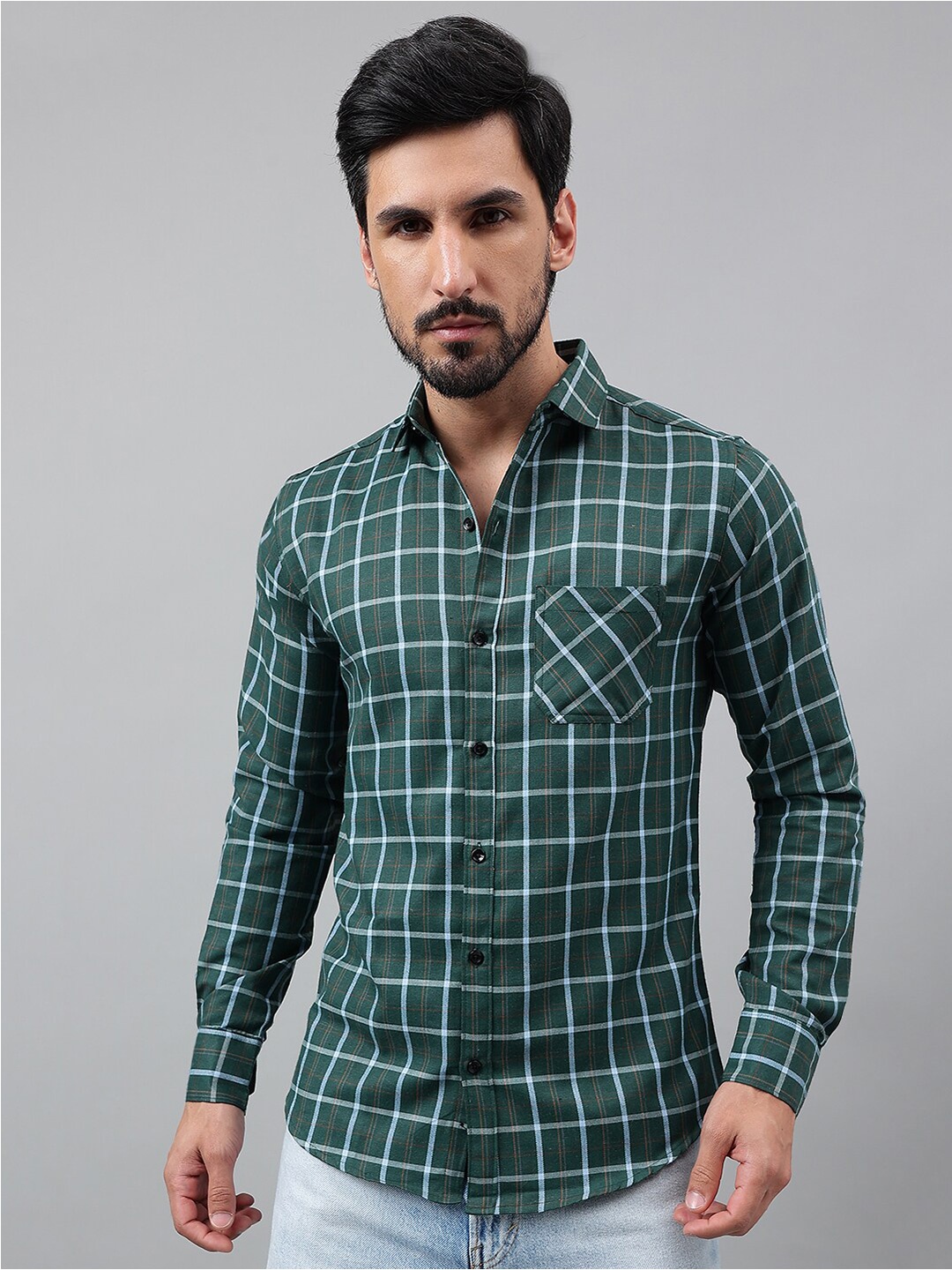 

Voroxy New Windowpane Checked Cotton Casual Shirt, Green
