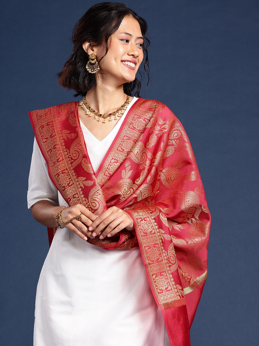 

Taavi Ethnic Motifs Woven Design Legacy Dupatta, Maroon