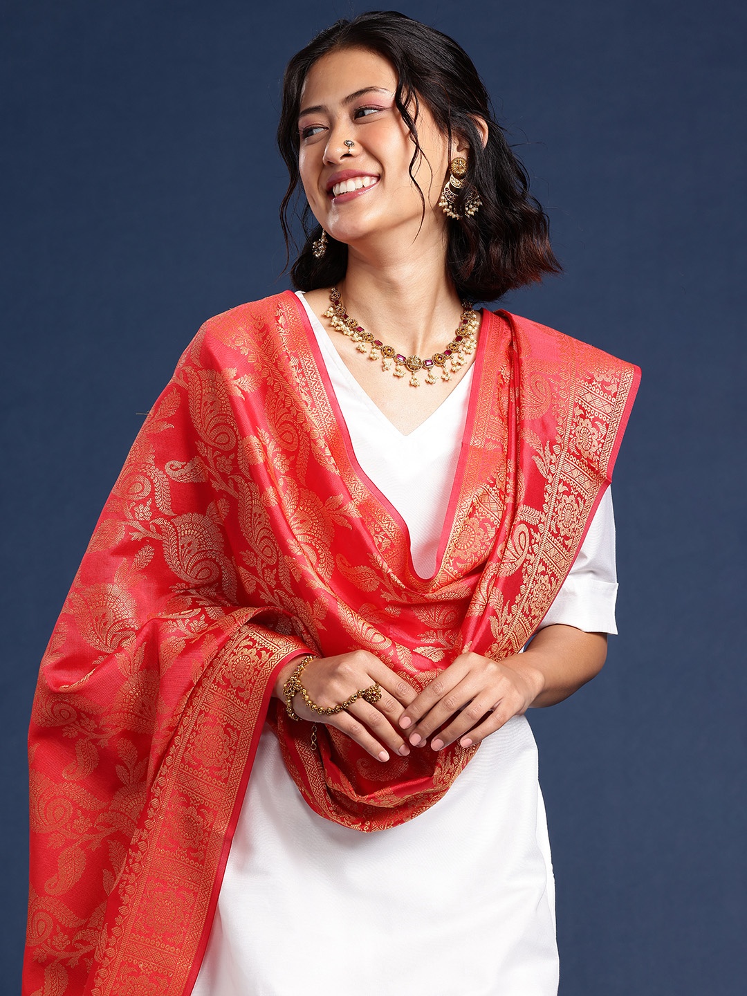 

Taavi Ethnic Motifs Woven Legacy Dupatta, Red