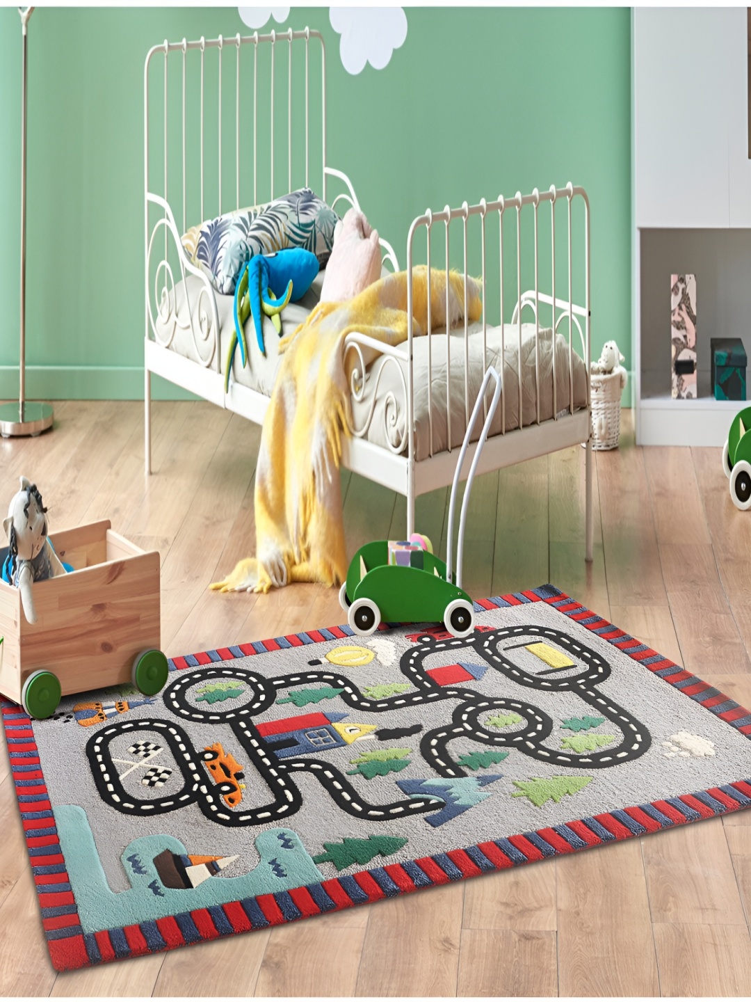 

LITTLELOOMS Grey & Red Cartoon Characters Woollen Rectangular Carpet