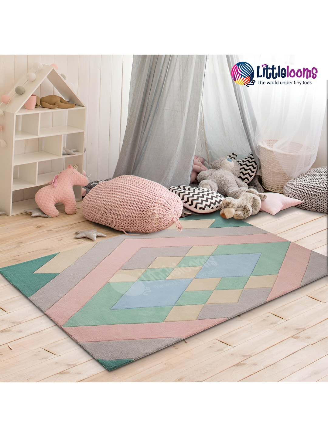 

LITTLELOOMS Multicoloured Hand-Tufted Woollen Carpet, Multi