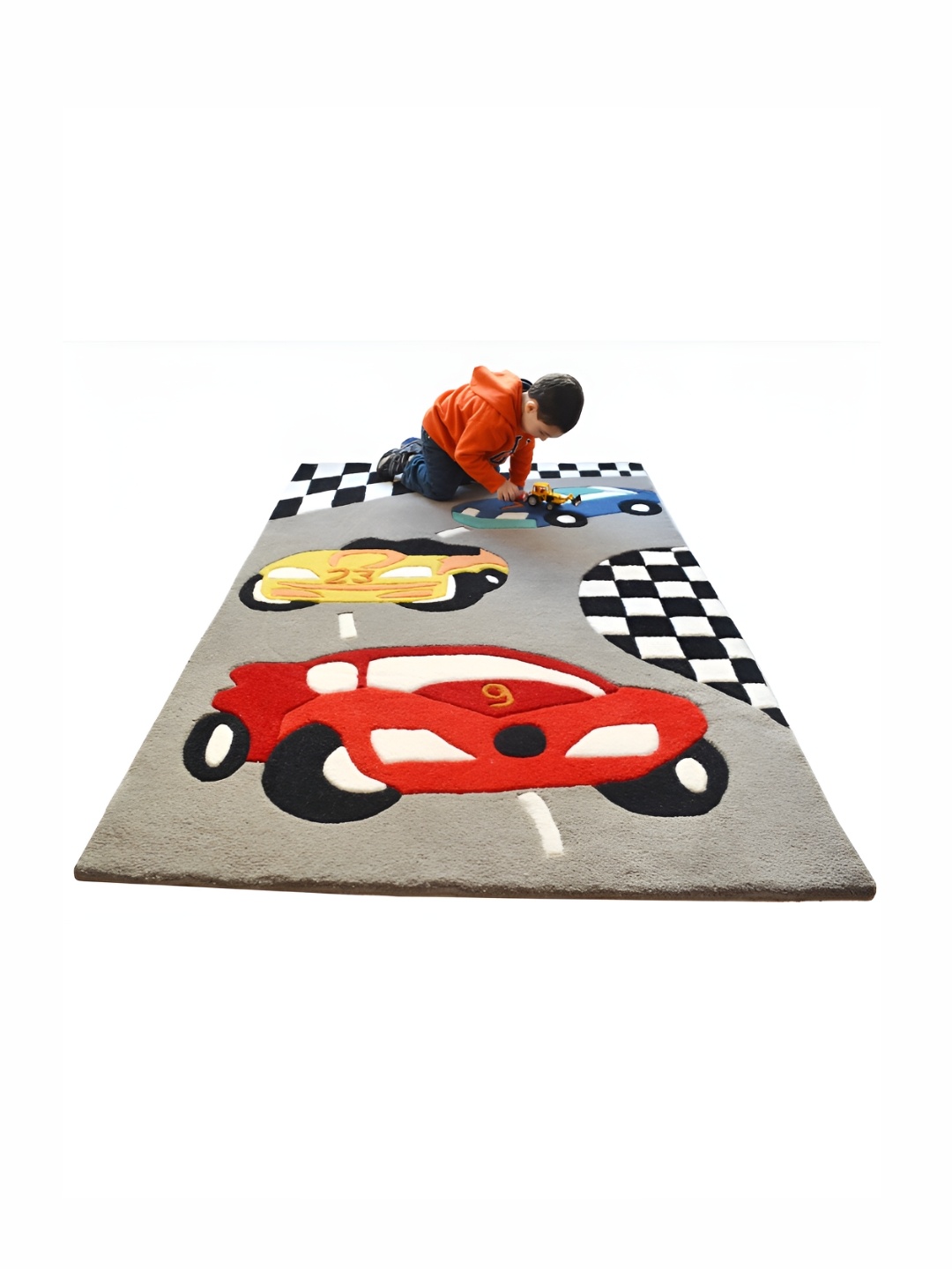 

LITTLELOOMS Grey & Red Hand Tufted Woollen Carpet
