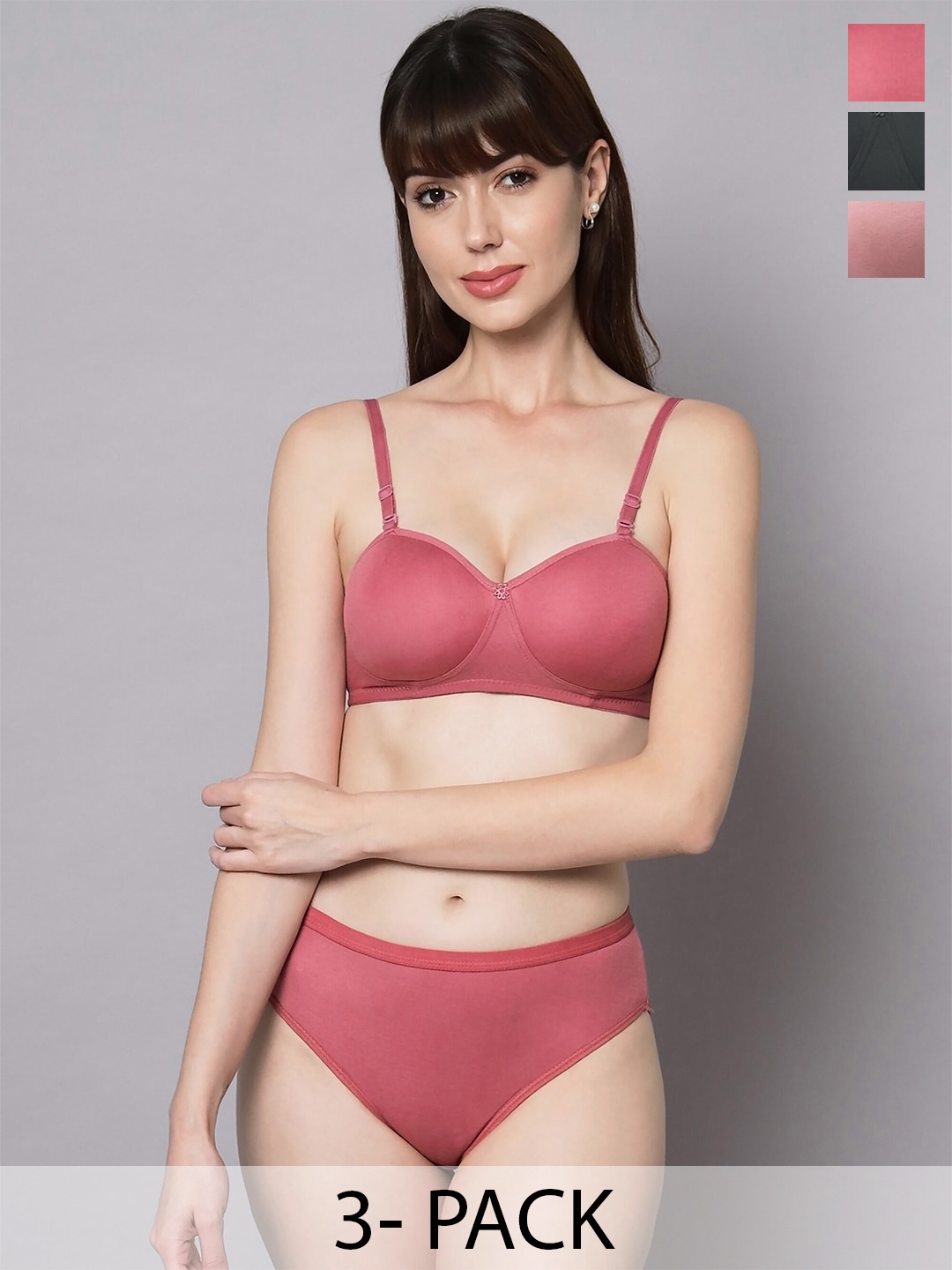 

AROUSY Pack Of 3 Cotton Lingerie Set K_Demii-Set3, Red