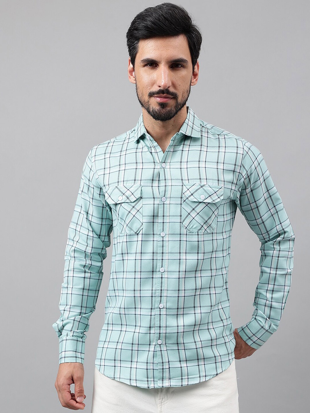 

Voroxy New Tartan Checked Cotton Casual Shirt, Sea green