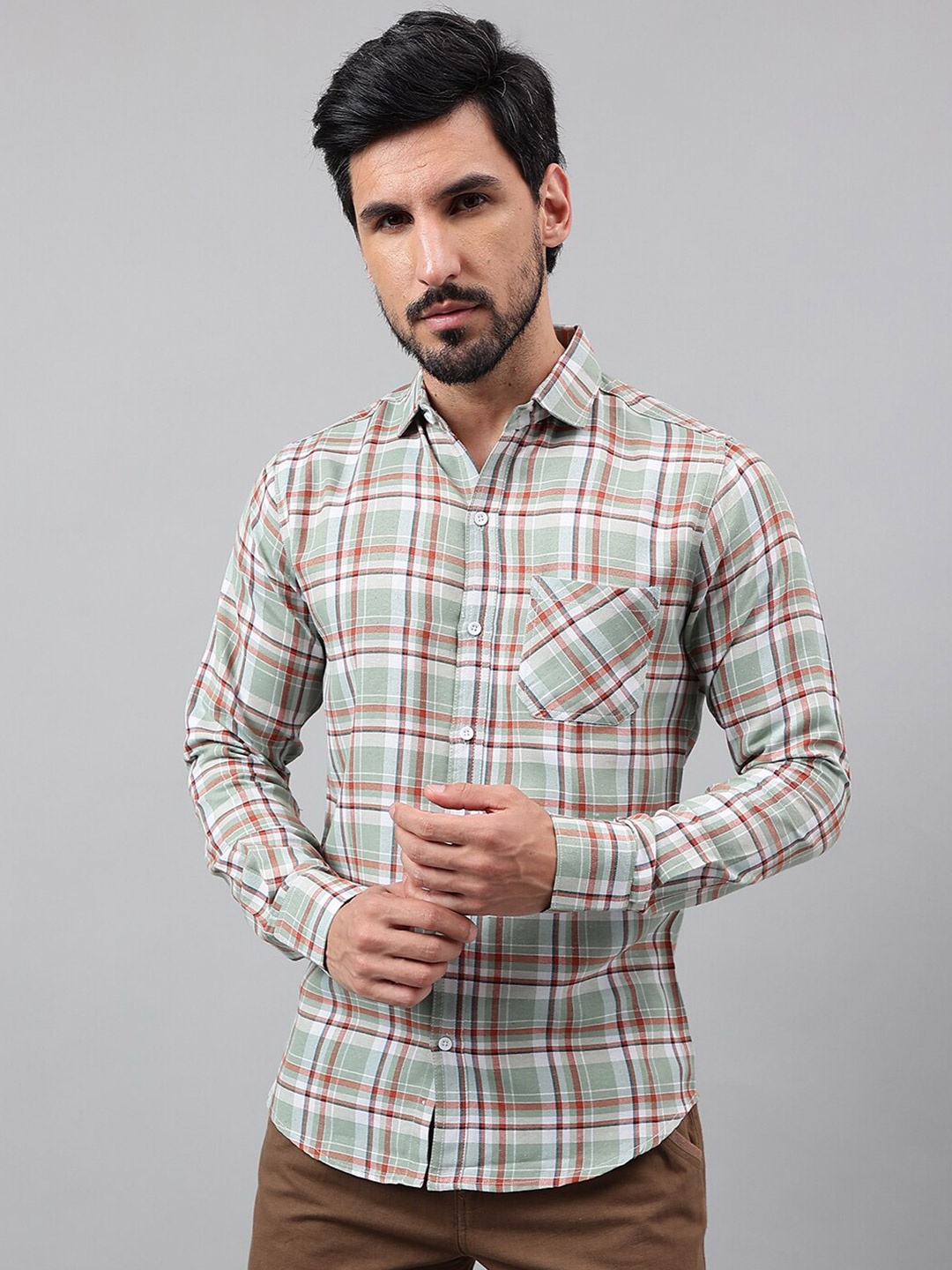 

Voroxy Tartan Checked New Casual Shirt, Green
