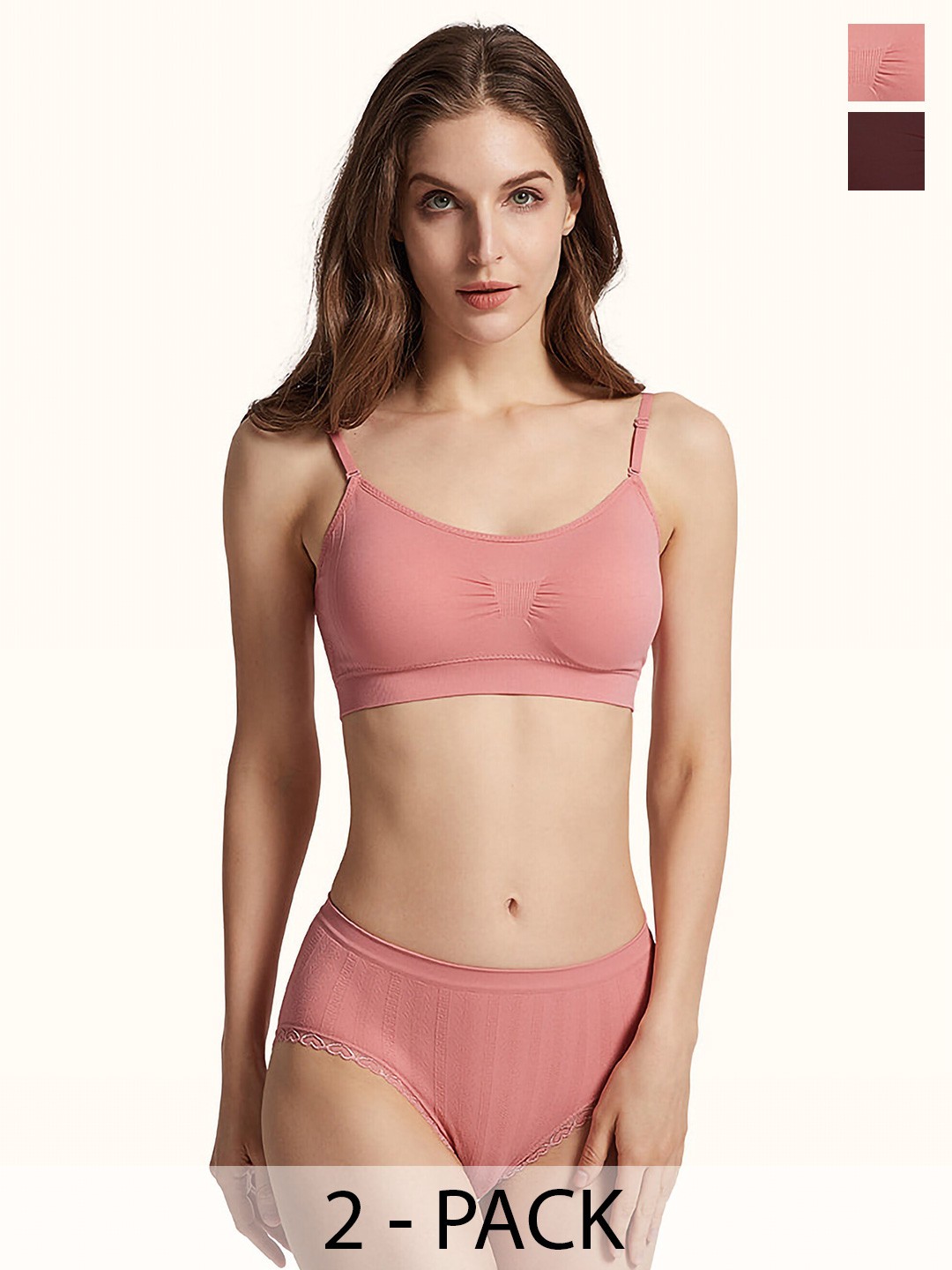 

AROUSY Pack Of 2 Mid-Rise Cotton Lingerie Set, Pink
