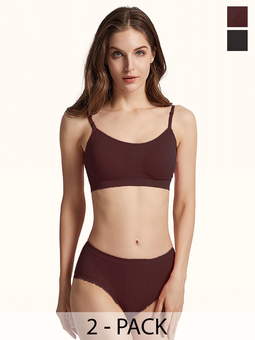 

AROUSY Pack Of 2 Non Padded Cotton Lingerie Set K_Nora Set_2, Maroon