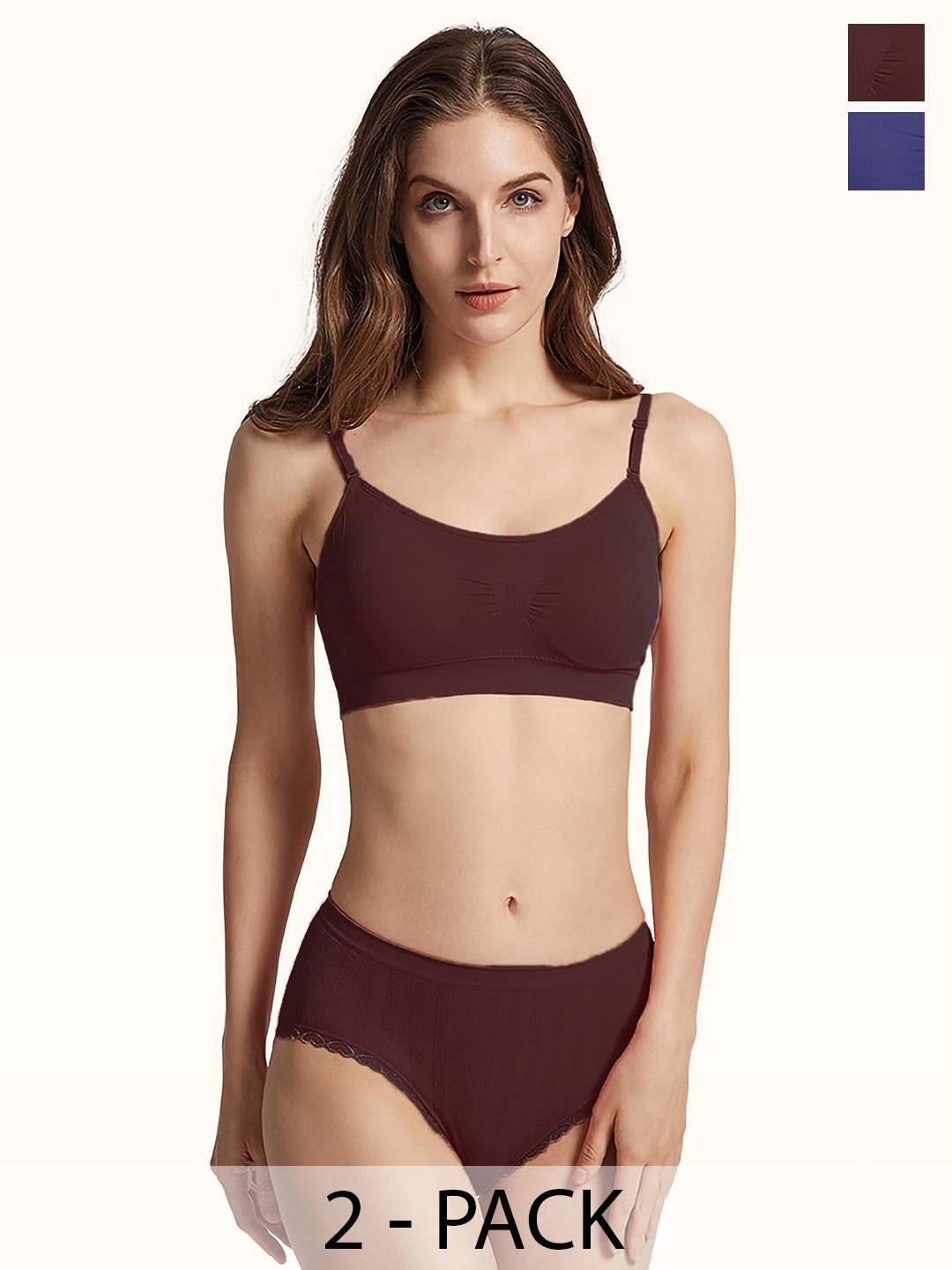 

AROUSY Pack Of 2 Cotton Brief Lingerie Set K_Nora Set_2, Maroon