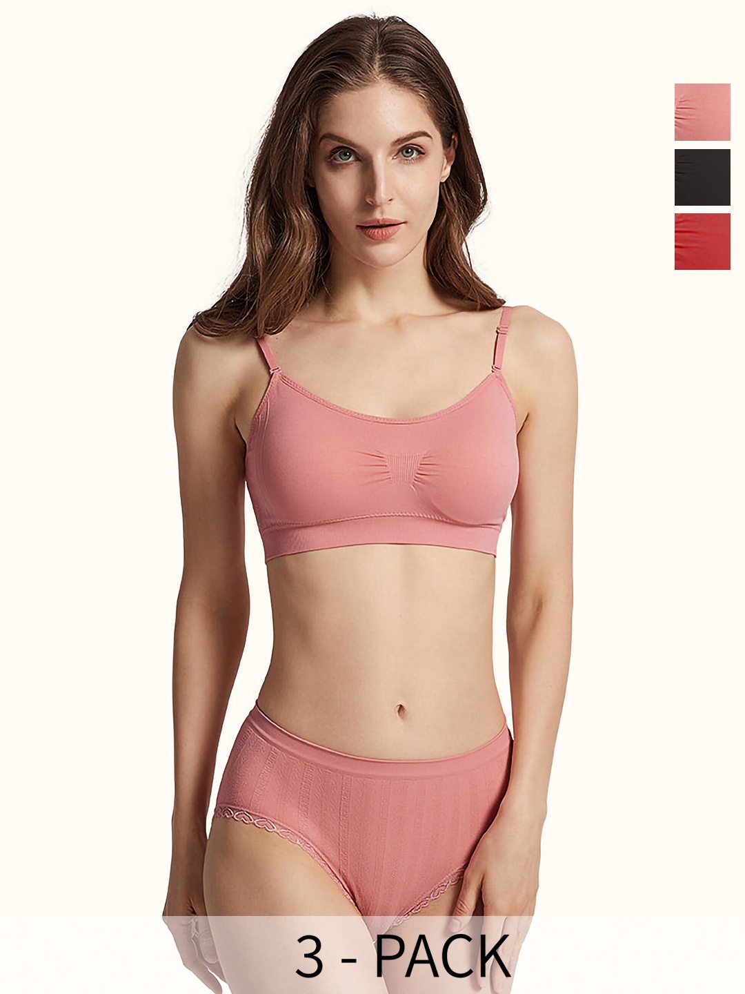 

AROUSY Pack Of 3 Cotton Lingerie SetK_Nora Set_3, Pink