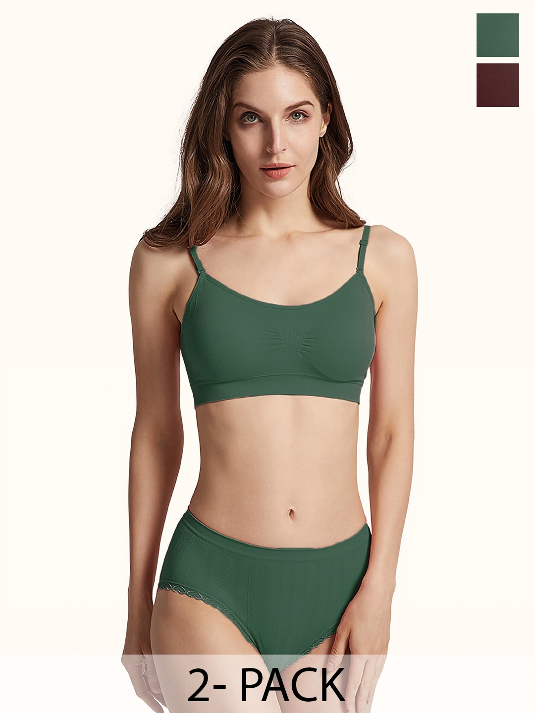 

AROUSY Pack Of 2 Cotton Lingerie Set, Maroon