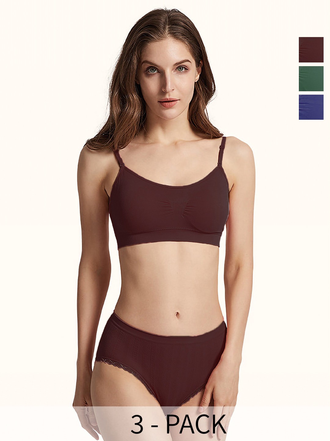 

AROUSY Pack Of 3 Cotton Lingerie SetK_Nora Set_3, Maroon