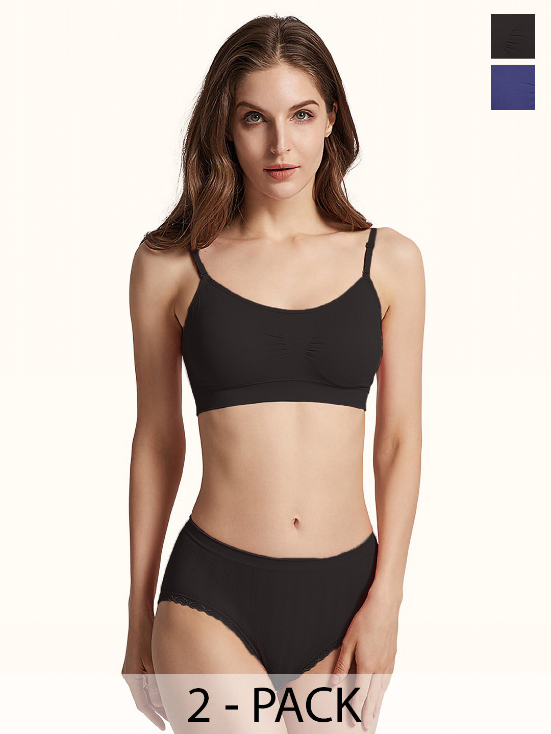 

AROUSY Pack of 2 Cotton Lingerie Set, Blue