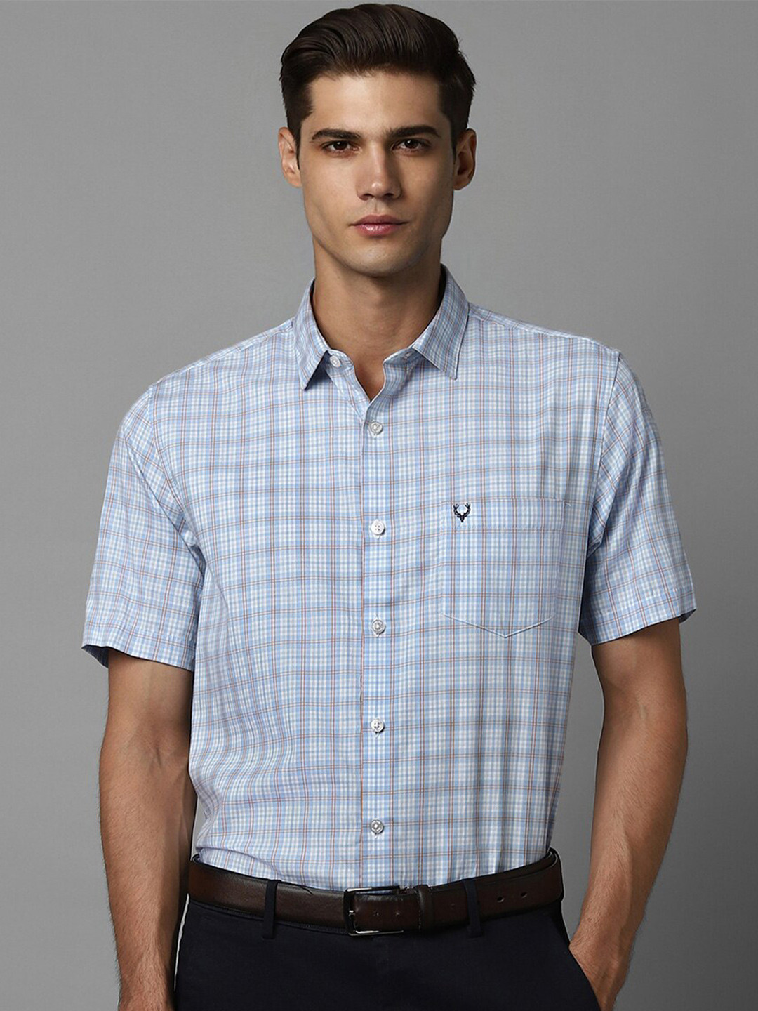 

Allen Solly Slim Fit Opaque Half Sleeves Checked Cotton Formal Shirt, Blue