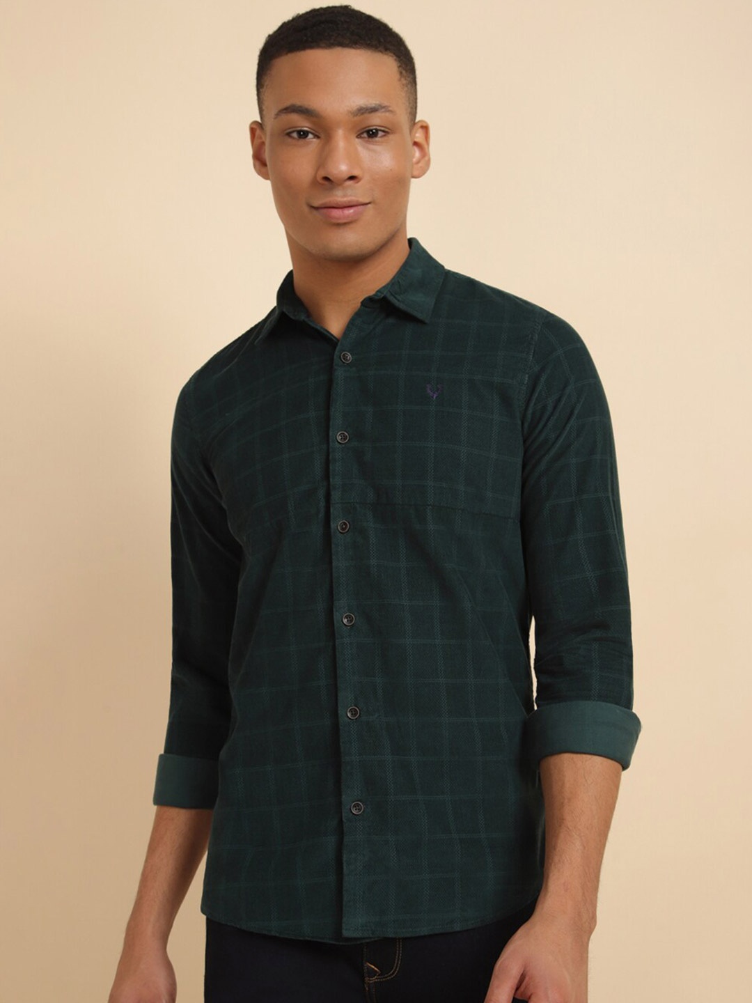 

Allen Solly Windowpane Checked Cotton Opaque Casual Shirt, Green