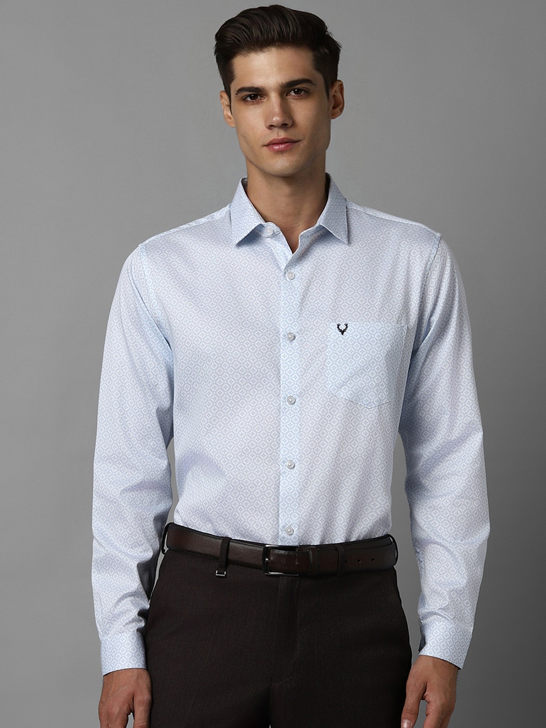 

Allen Solly Printed Full Sleeves Spread Collar Cotton Slim Fit Formal Shirt, Blue