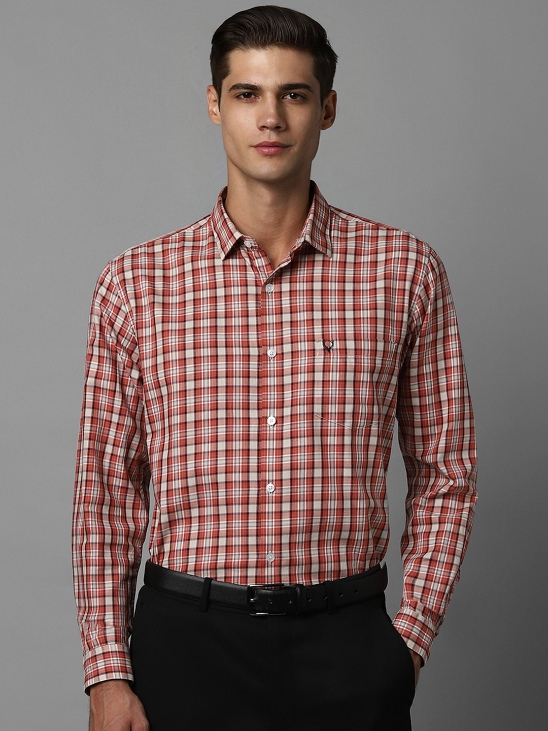 

Allen Solly Men Red Slim Fit Opaque Checked Formal Shirt