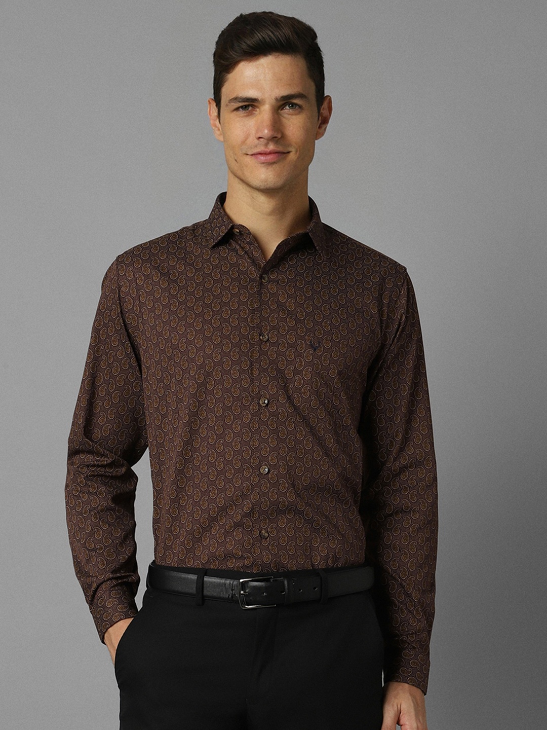 Allen Solly Men Brown Slim Fit Floral Opaque Printed Formal Shirt
