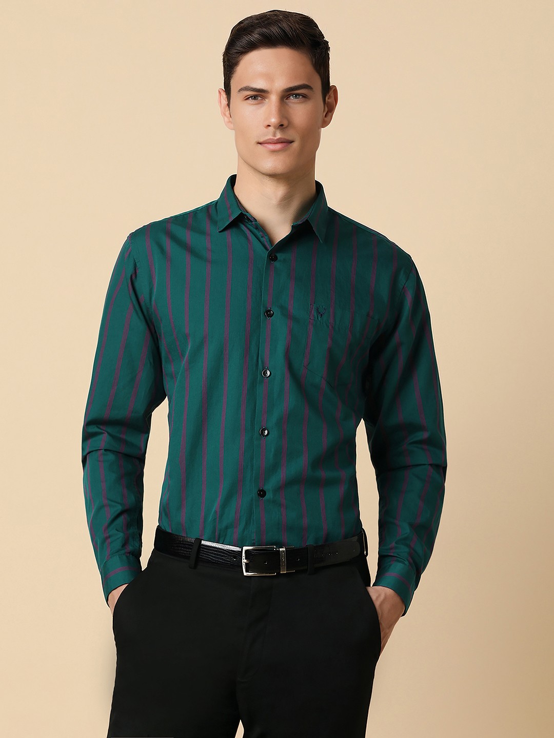 

Allen Solly Men Green Slim Fit Opaque Checked Formal Shirt