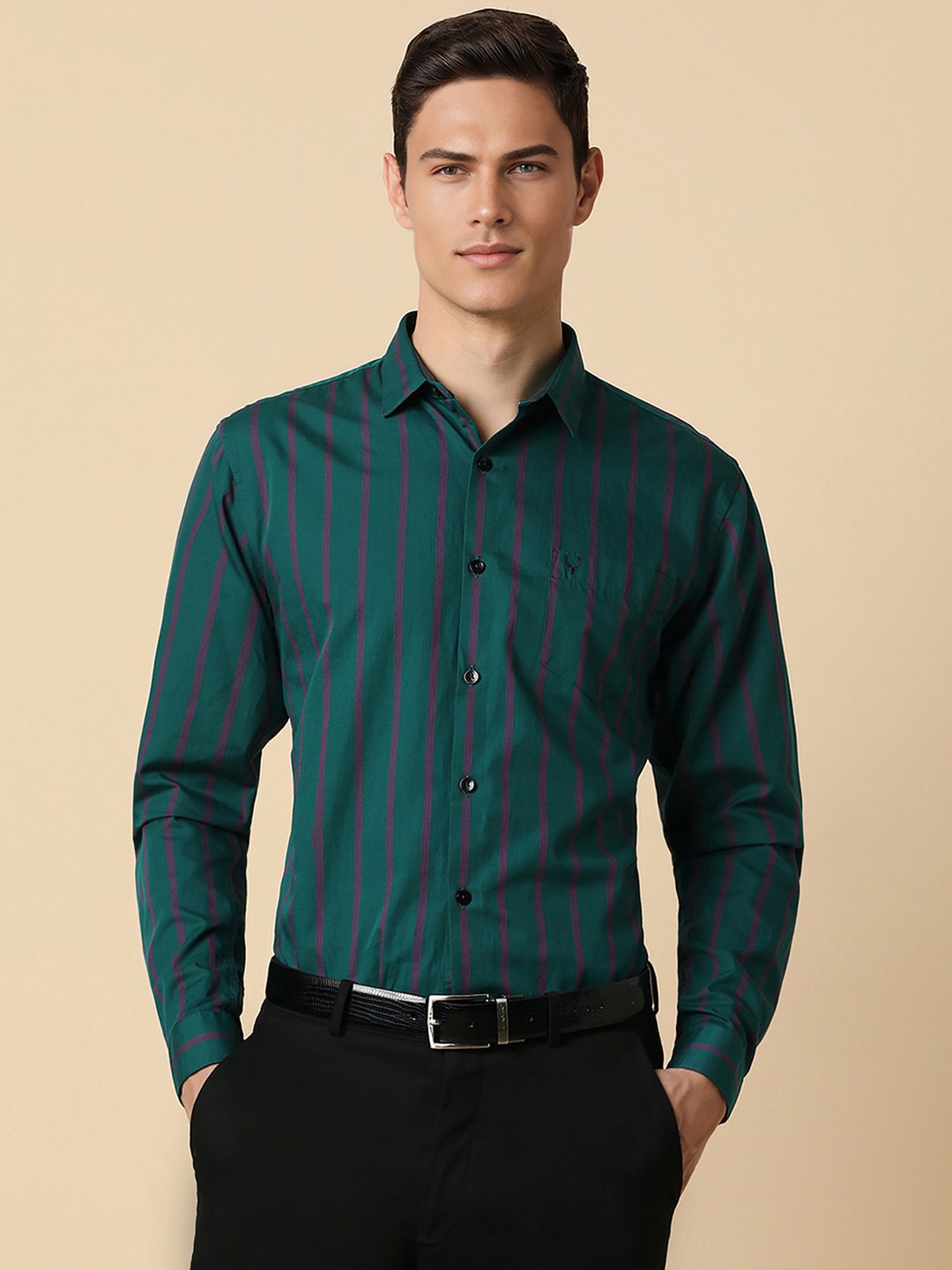 

Allen Solly Men Green Slim Fit Opaque Checked Formal Shirt