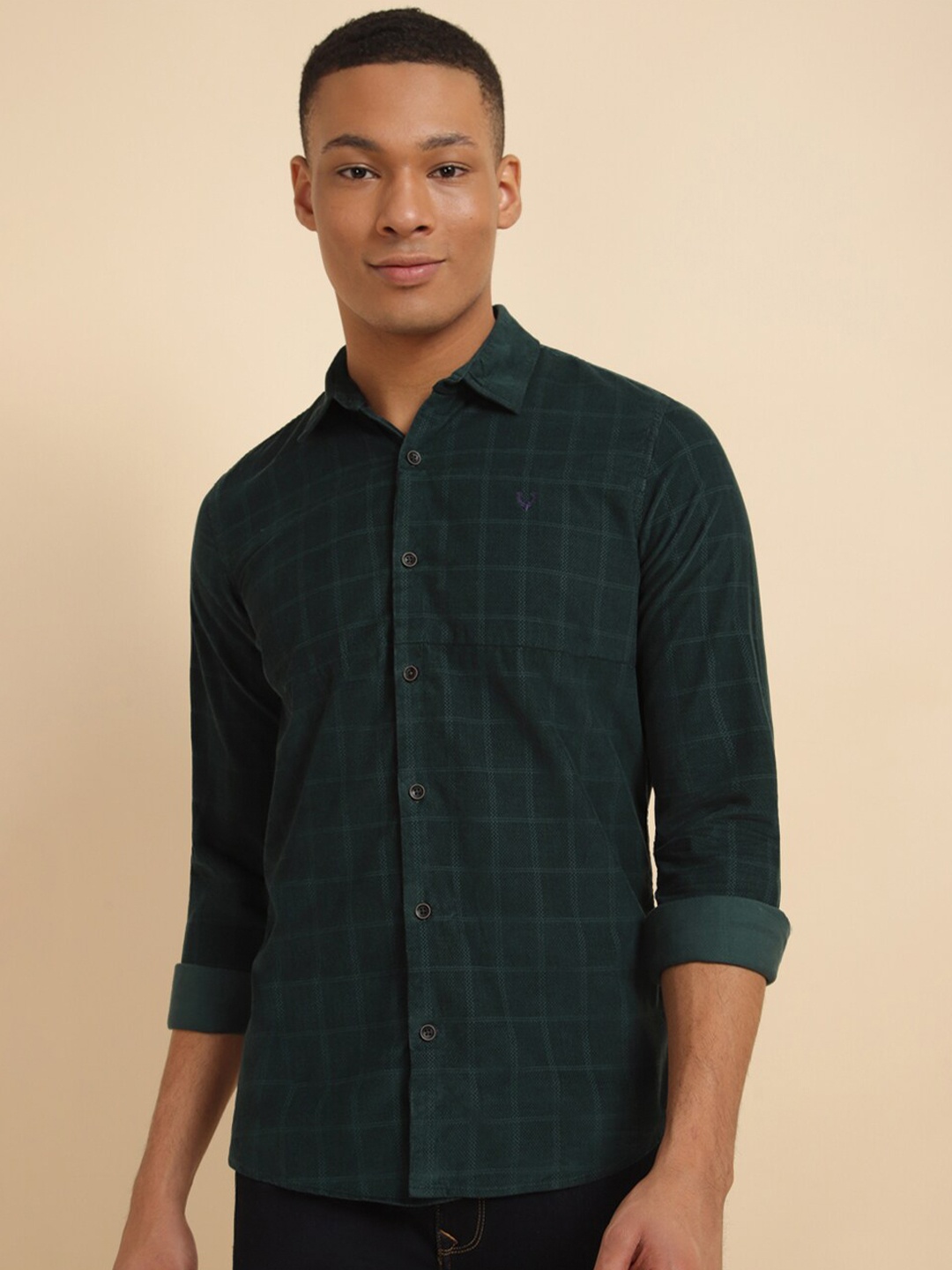 

Allen Solly Windowpane Checks Opaque Cotton Casual Shirt, Green