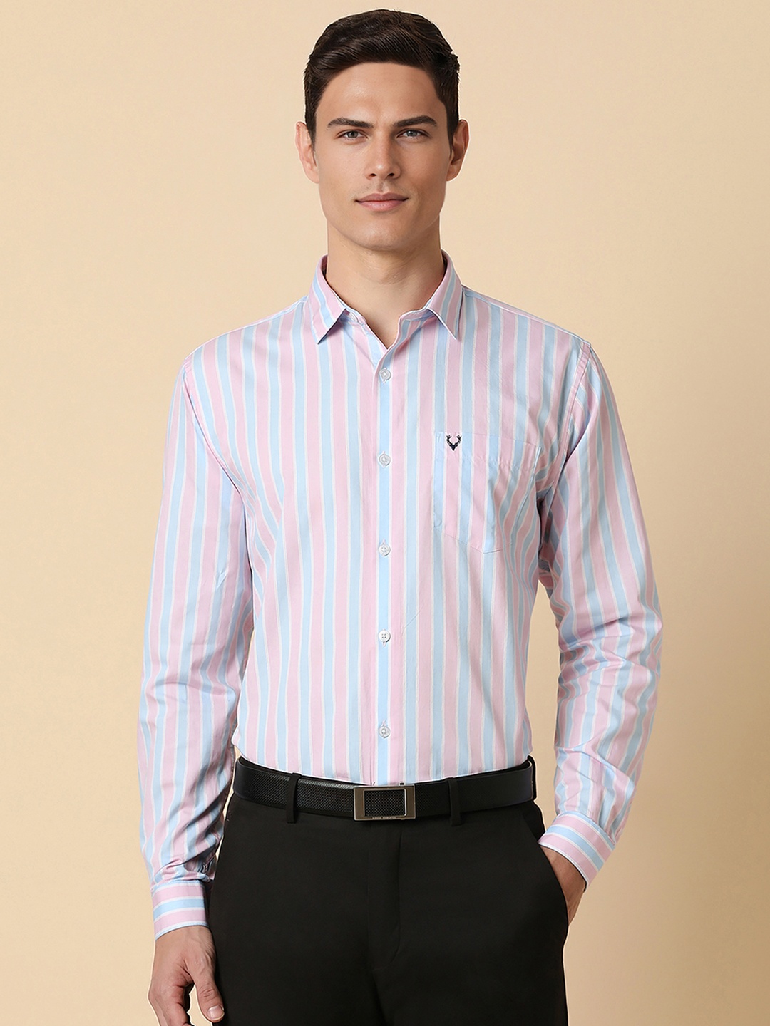 

Allen Solly Men Multicoloured Slim Fit Opaque Striped Formal Shirt, Multi
