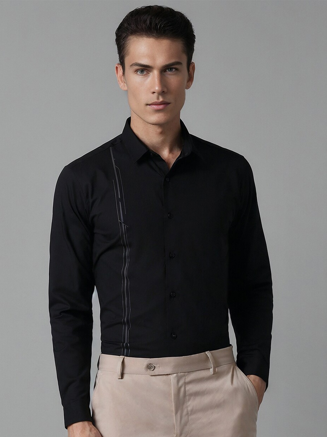 

Louis Philippe Sport Spread Collar Slim Fit Formal Shirt, Black