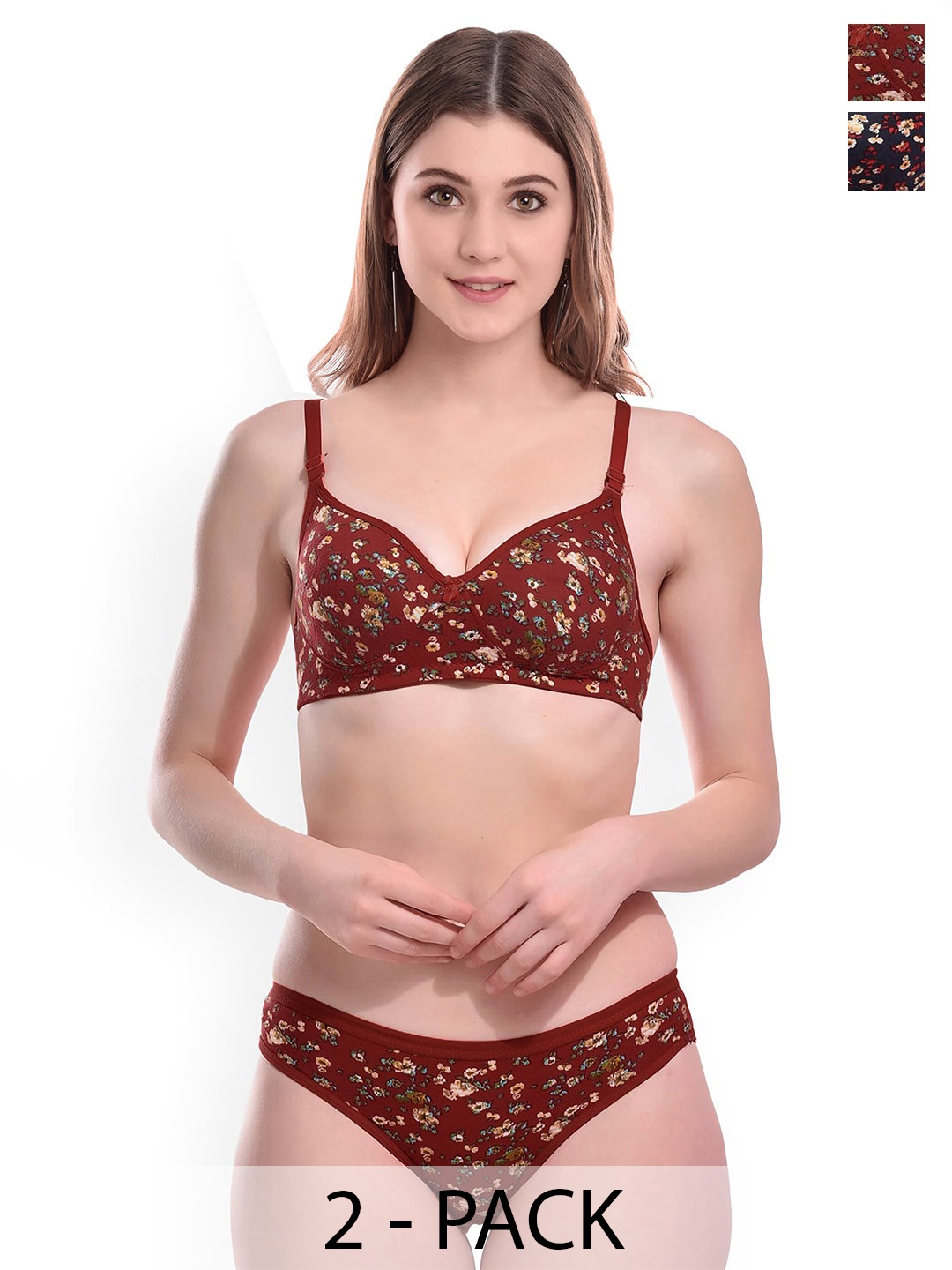 

PIBU Pack Of 2 Printed Cotton Lingerie Set F_K_Fiona Set2, Blue