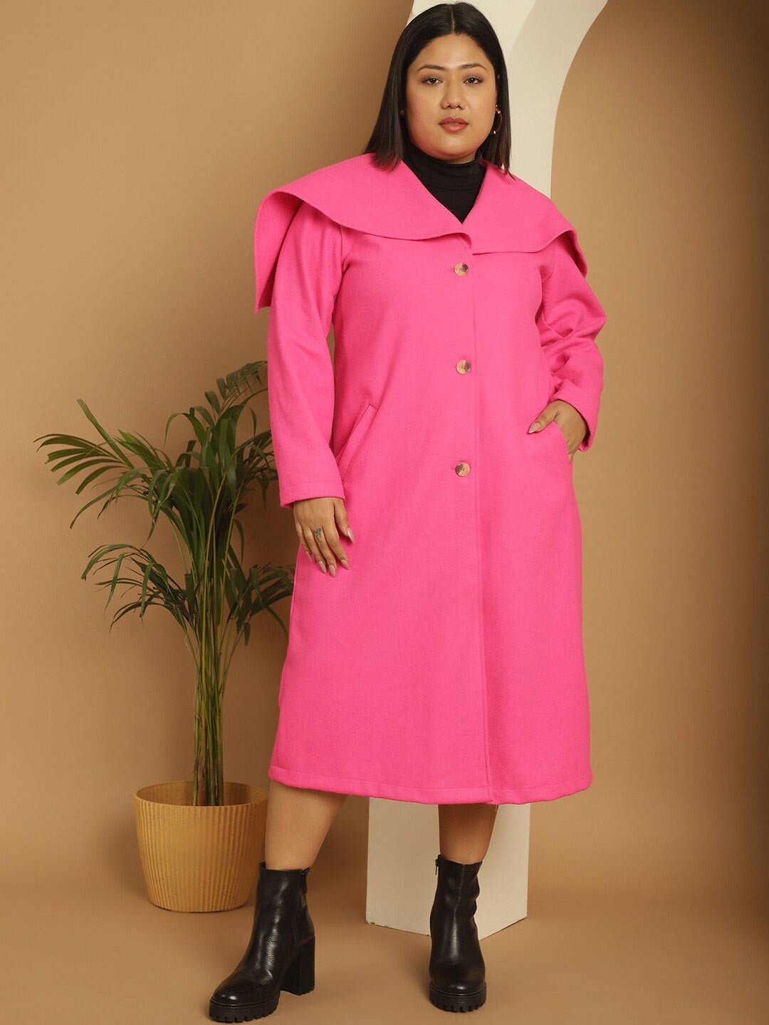 

theRebelinme Plus Size Shawl Collar Longline Tailored Jacket, Pink