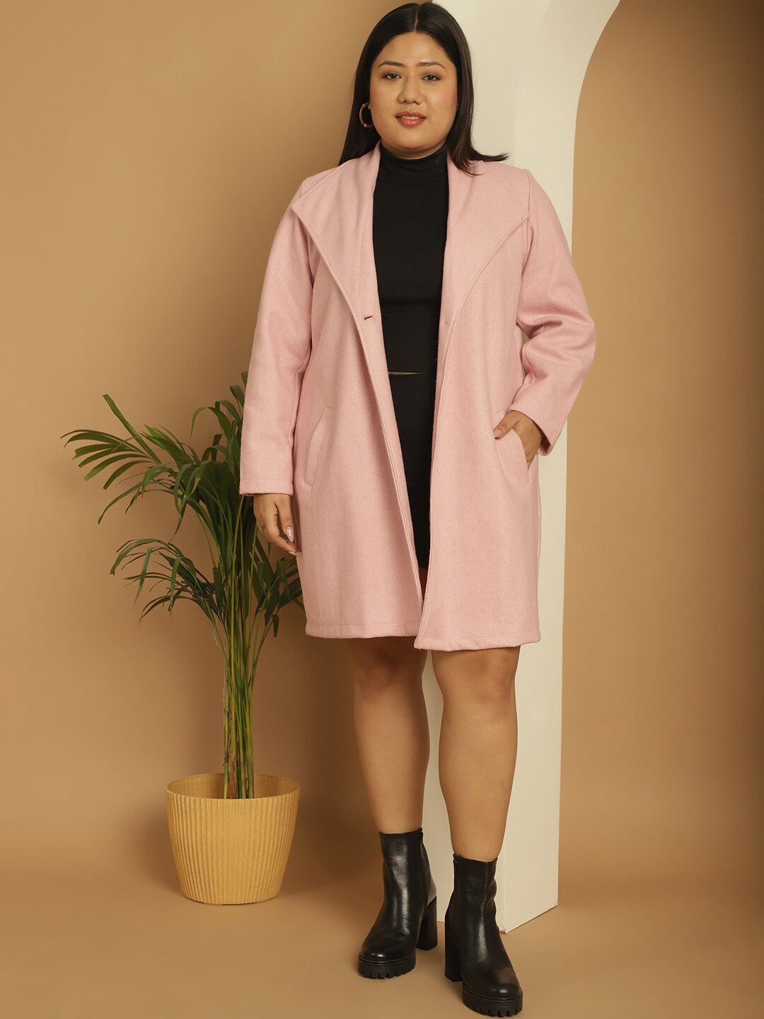 

theRebelinme Plus Size Shawl Collar Longline Tailored Jacket, Pink