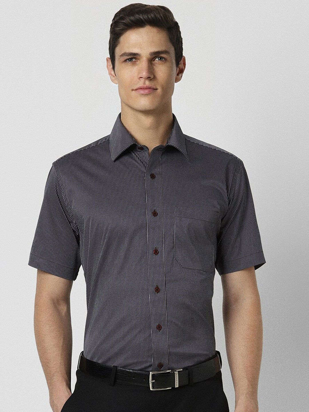 

Peter England Slim Fit Cotton Opaque Striped Formal Shirt, Grey