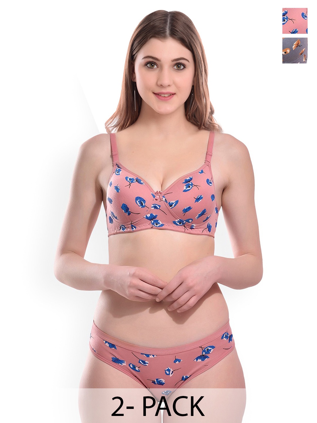 

PIBU Pack Of 2 Cotton Brief Lingerie Set, Pink