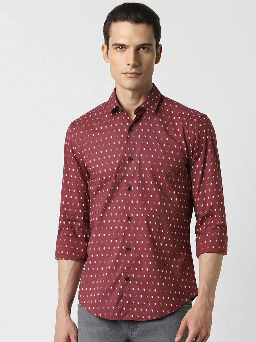 

Peter England Casuals Slim Fit Cotton Opaque Printed Casual Shirt, Maroon