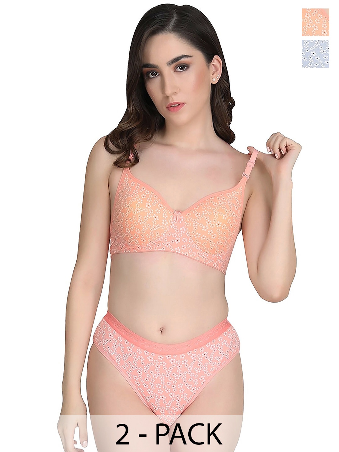 

PIBU Pack Of 2 Printed Mid-Rise Cotton Lingerie Set, Orange