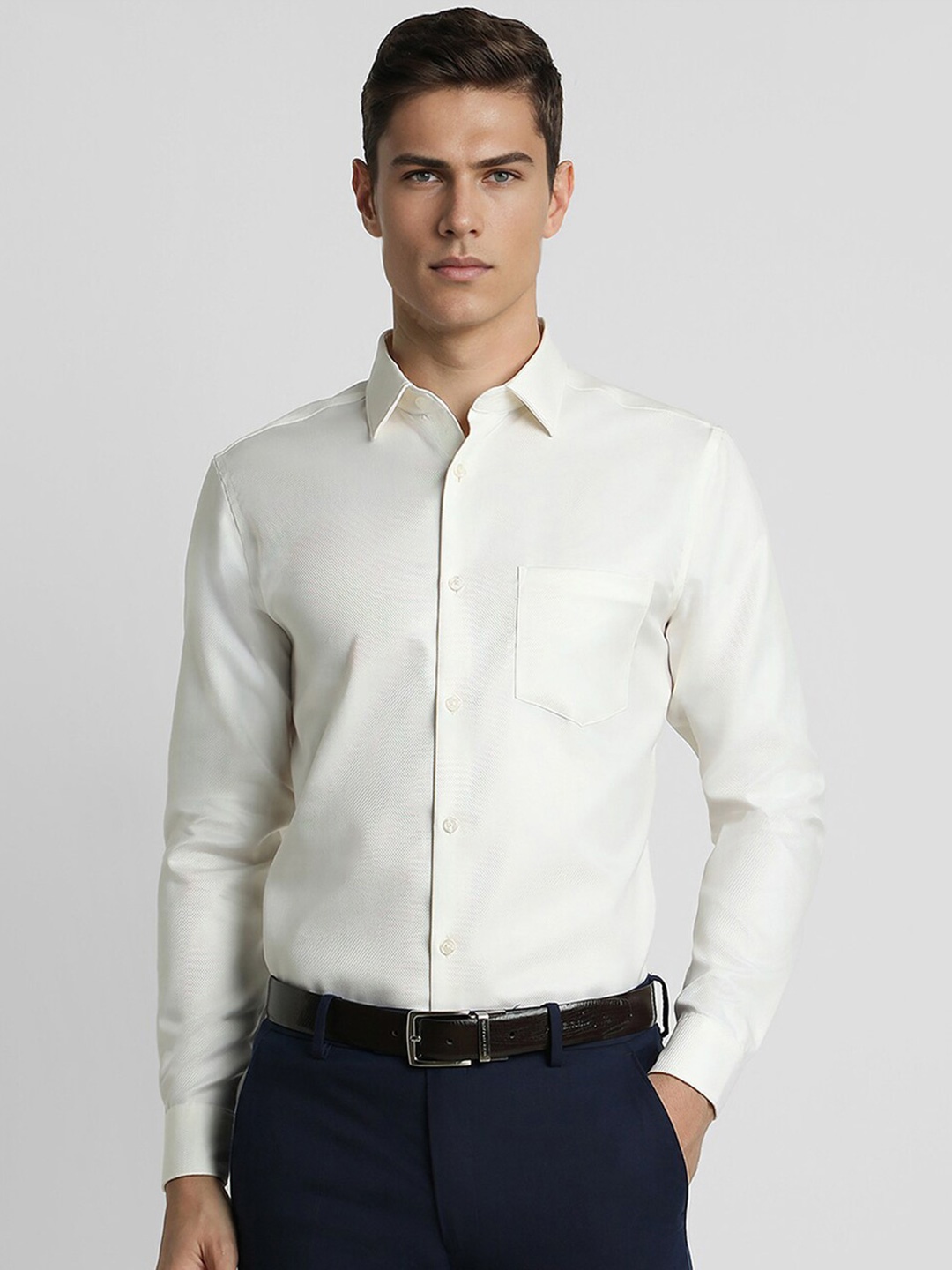 

Peter England Elite Slim Fit Cotton Opaque Formal Shirt, Cream