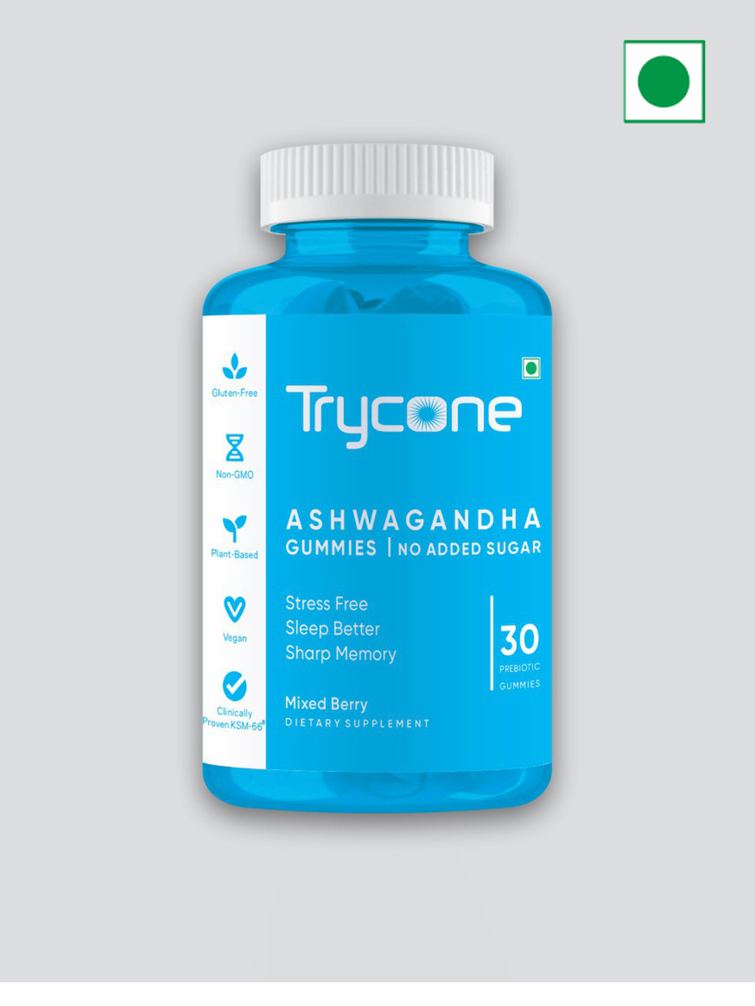 

Trycone Ashwagandha KSM 66 Gummies For Stress Sleep & Sharp Memory - 30 Gummies, Blue