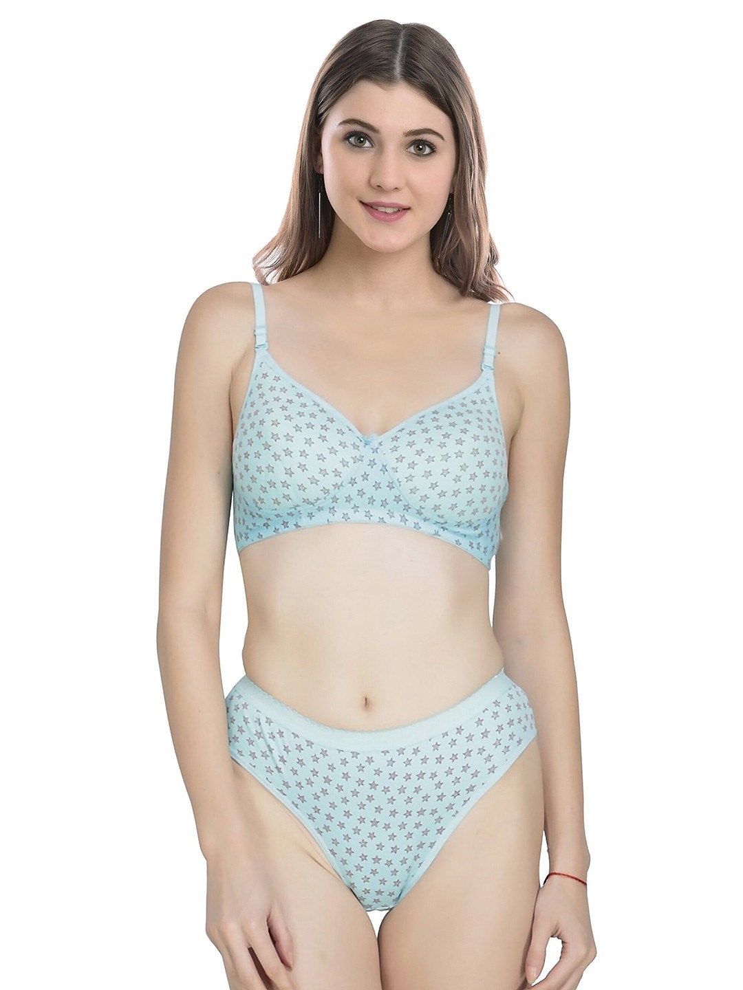 

PIBU Conversational Printed Lightly Padded Cotton Bra With Brief, Blue