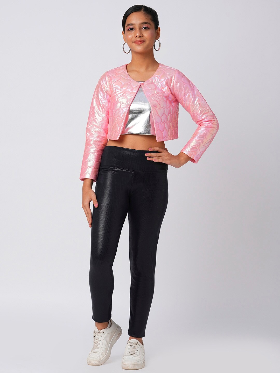 

LIL DRAMA Kids Lightweight Collarless Sequinned Quilted Jacket, Pink