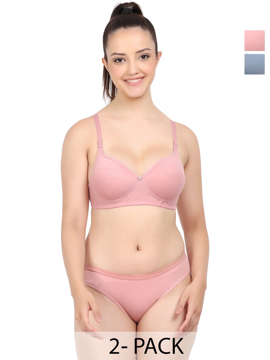 

PIBU Pack Of 2 Lightly Padded Cotton Lingerie Set, Pink
