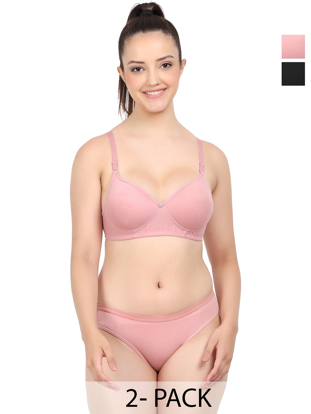 

PIBU Pack of 2 Non-Padded Cotton Lingerie Sets, Pink