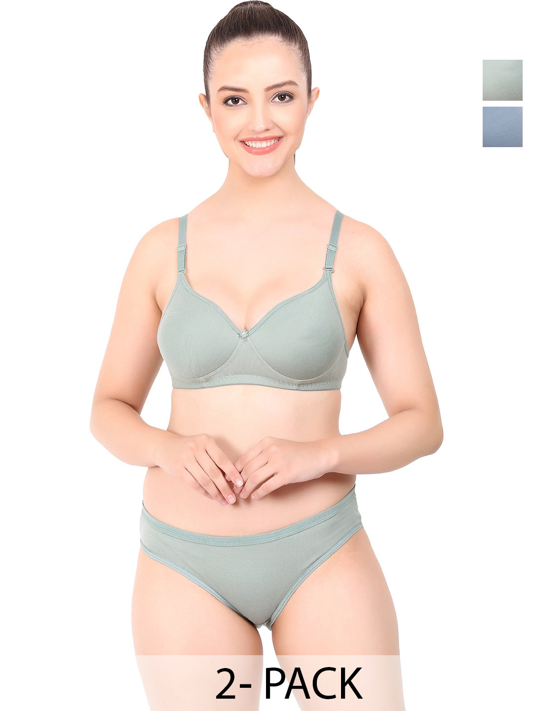 

PIBU Pack Of 2 Cotton Lingerie Sets, Green