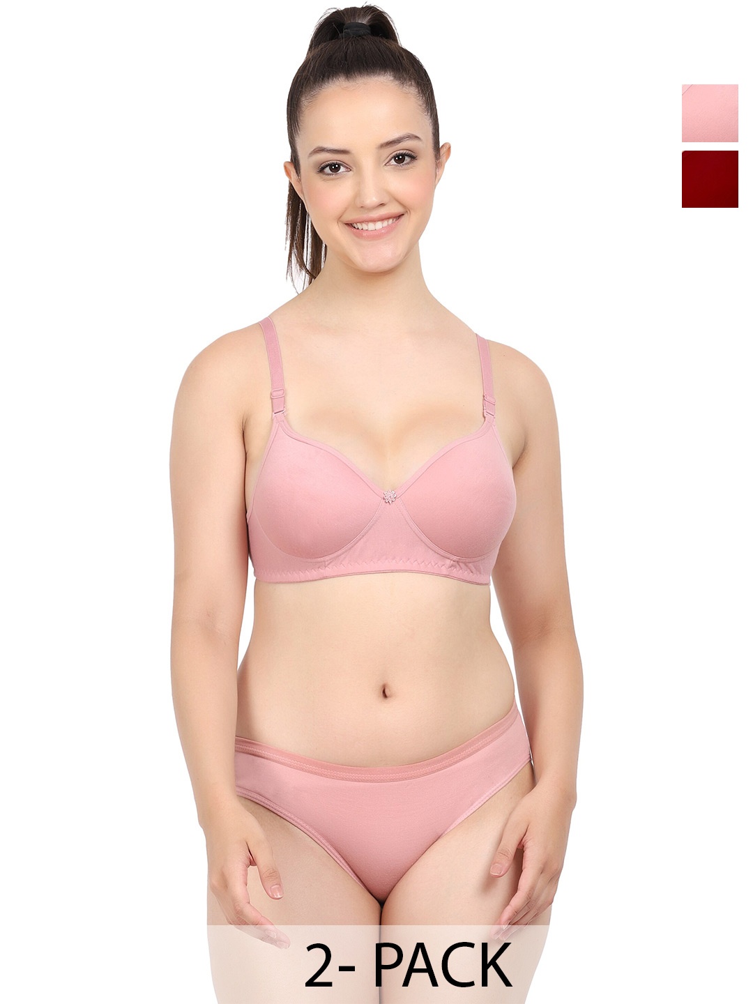 

PIBU Pack Of 2 Cotton Lingerie Sets, Pink