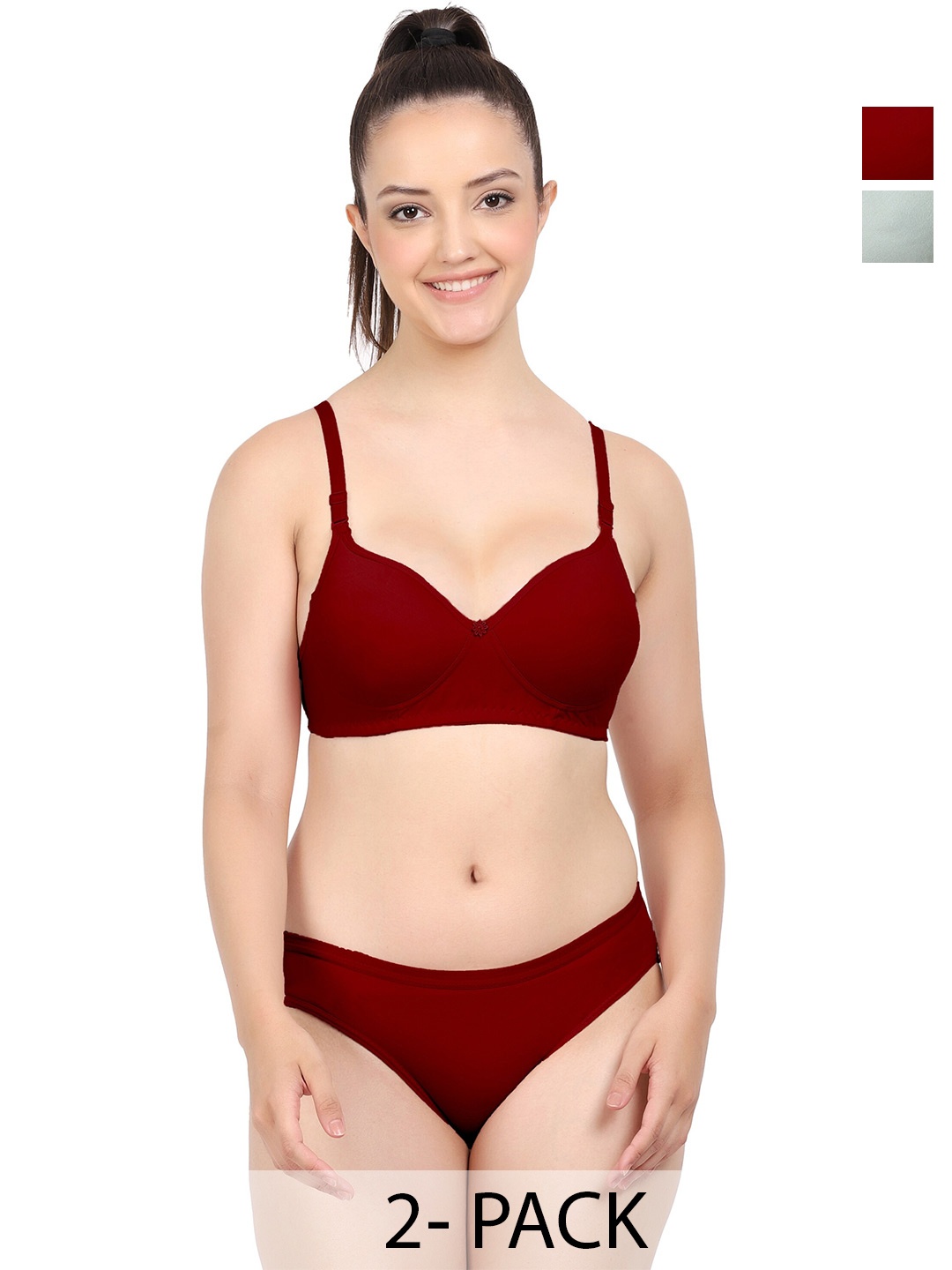 

PIBU Pack Of 2 Breathable Cotton Lingerie Set, Maroon