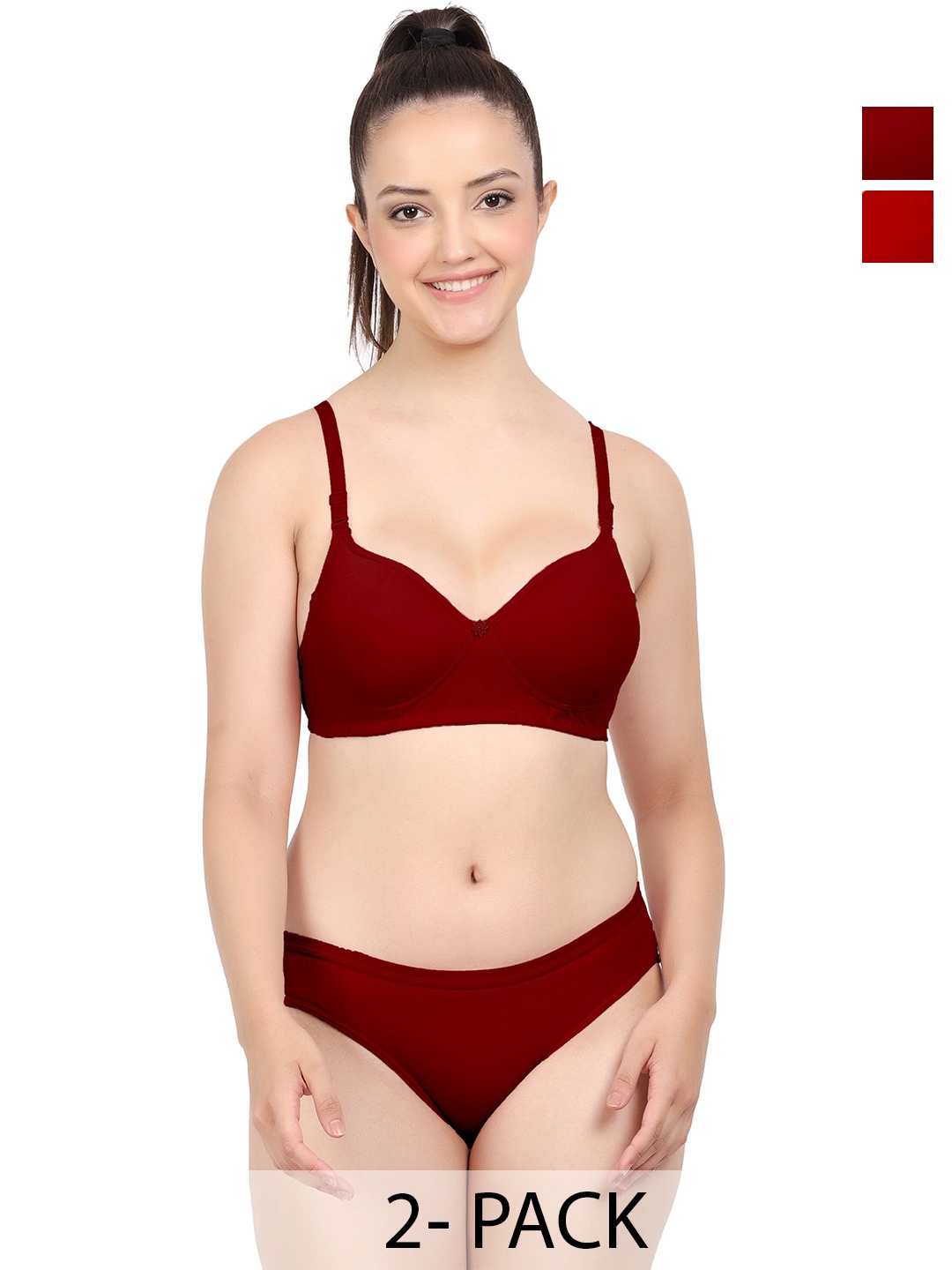 

PIBU Pack of 2 Cotton Lingerie Set, Red