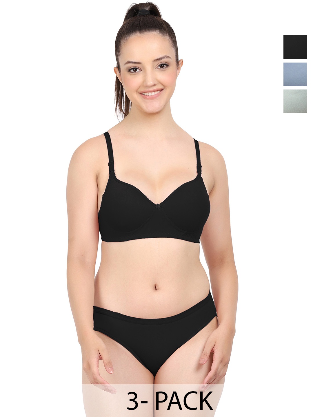 

PIBU Pack Of 3 Cotton Brief Lingerie Set F_K_Nisa Set_Green,Blue,Black
