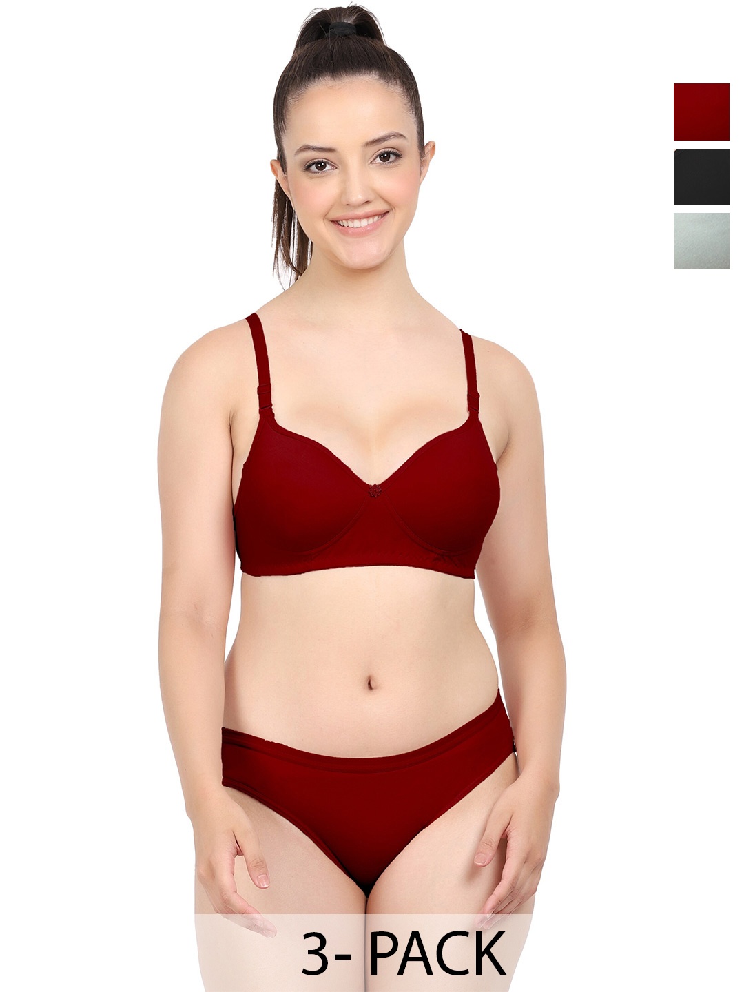 

PIBU Pack Of 3 Cotton Lingerie Set, Green
