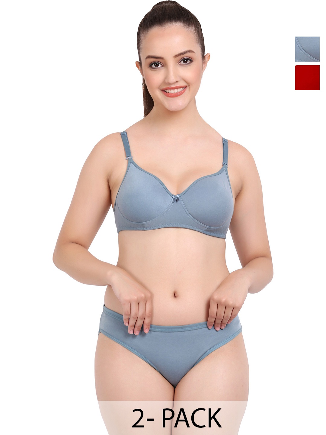 

PIBU Pack Of 2 Mid-Rise Cotton Briefs Lingerie Set, Red