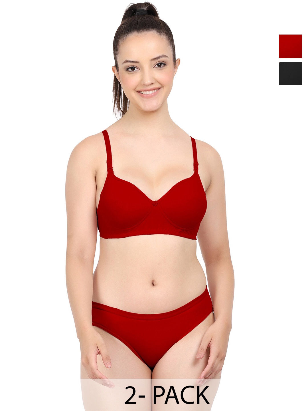 

PIBU Pack Of 2 Cotton Lingerie Set, Red